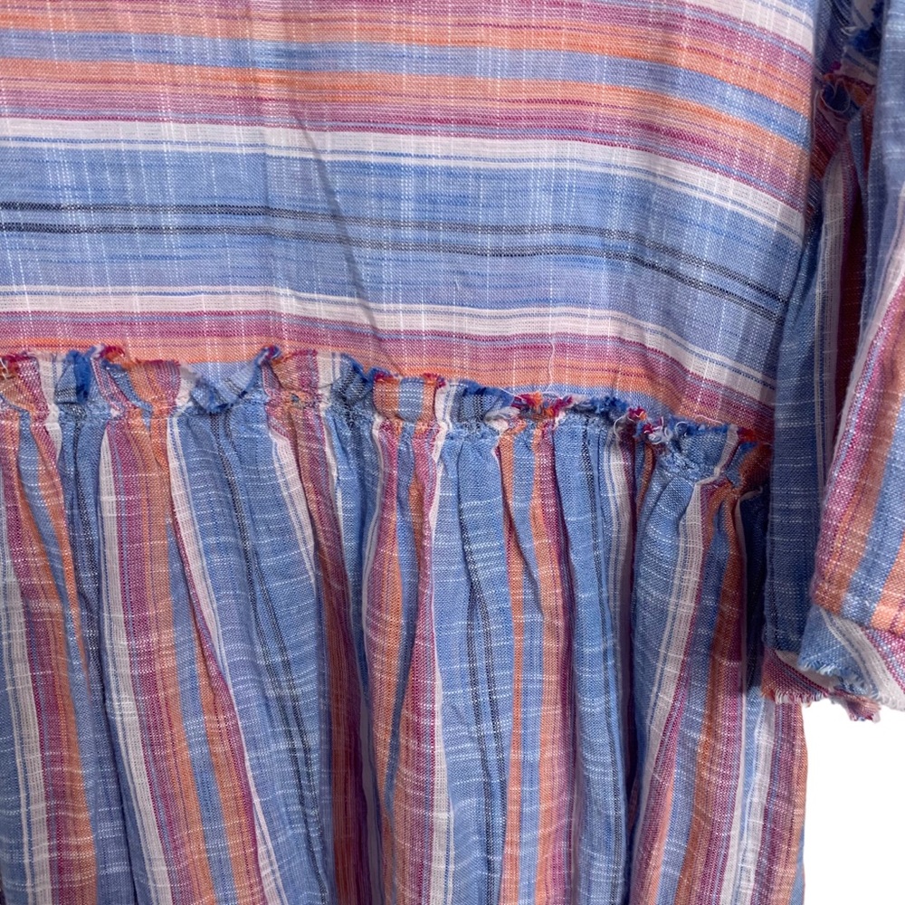 FREE PEOPLE SUMMER NIGHTS STRIPED COTTON TUNIC MINI DRESS SHORT BELL-SLEEVE TOP - Picture 11 of 16